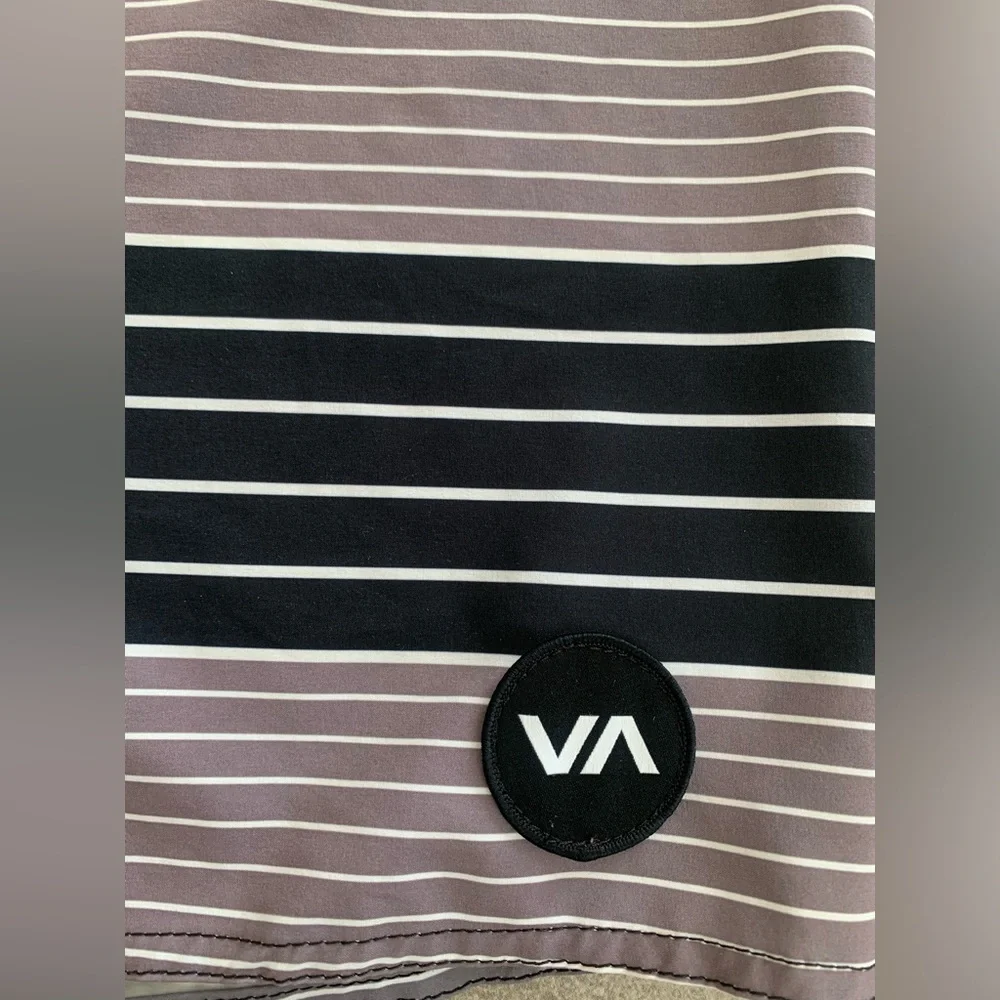 RVCA Uncivil Striped Black Gray Boardshorts Swim Shorts Mens Sz 36‎ / 11